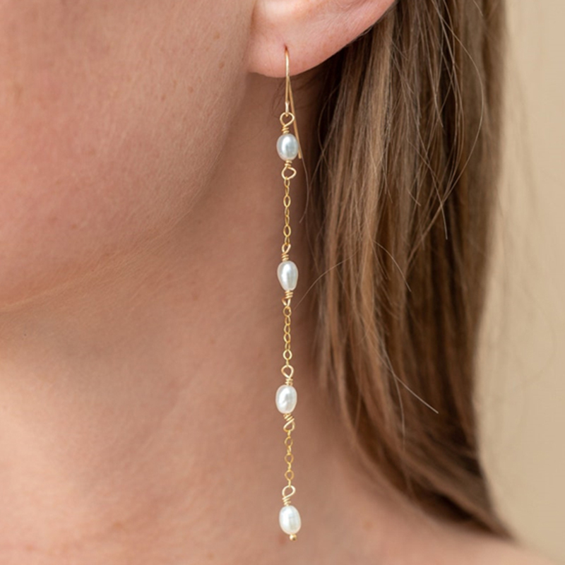 Tassel Earrings Boho - 14K Gold Filled Natural Pearl Earrings