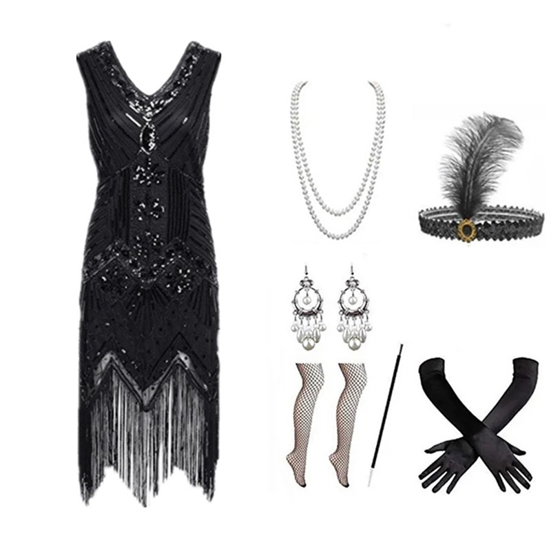 Women'S Accessories In The 1920S - Women 1920s Flapper Dress Set Retro