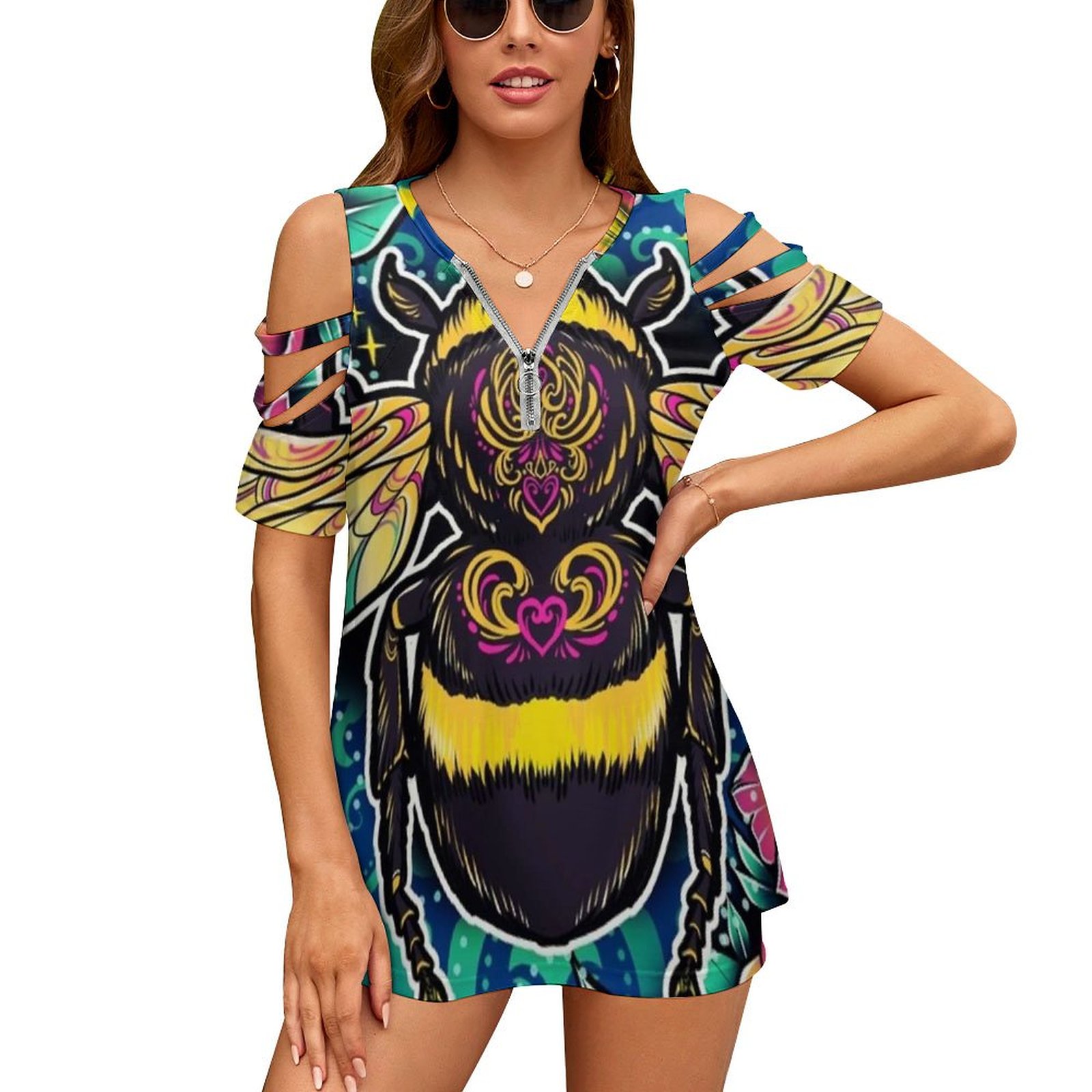 Women Accessories Vector - New Fashion Zip Off Shoulder Top