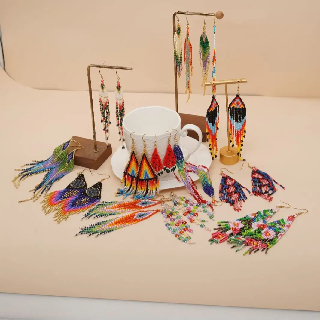 Tassel Earrings Boho - Beaded earrings Tassel Originality Flowers Design
