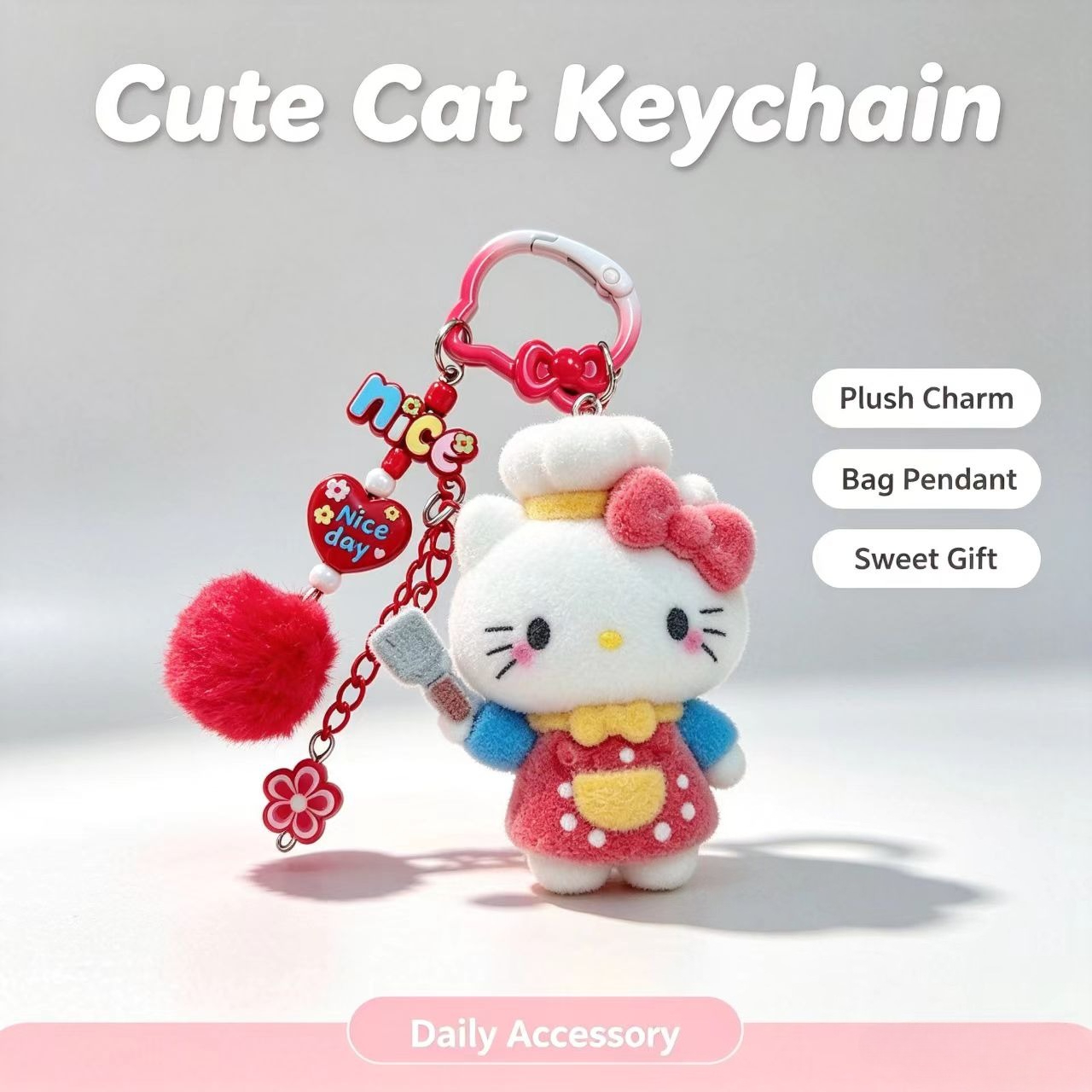 Fashion Flocked Cat Keychain C - Women'S Key Accessories ulasan dan harga