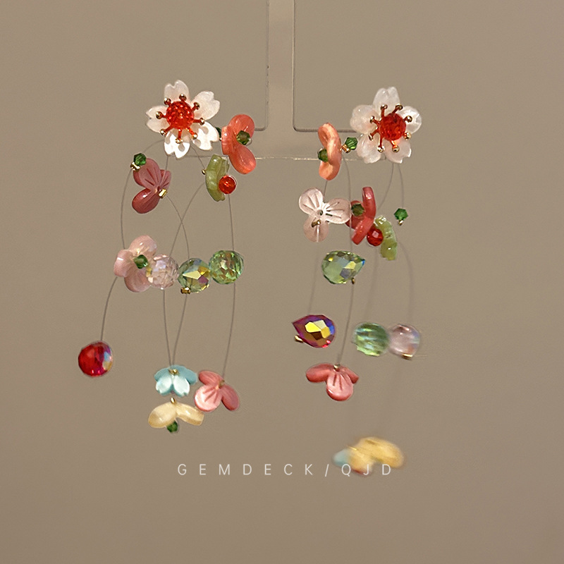Floral Tassel Multicolor Clip  - Tassel Earrings Boho ulasan dan harga