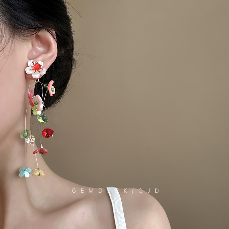 Floral Tassel Multicolor Clip  - Tassel Earrings Boho ulasan dan harga