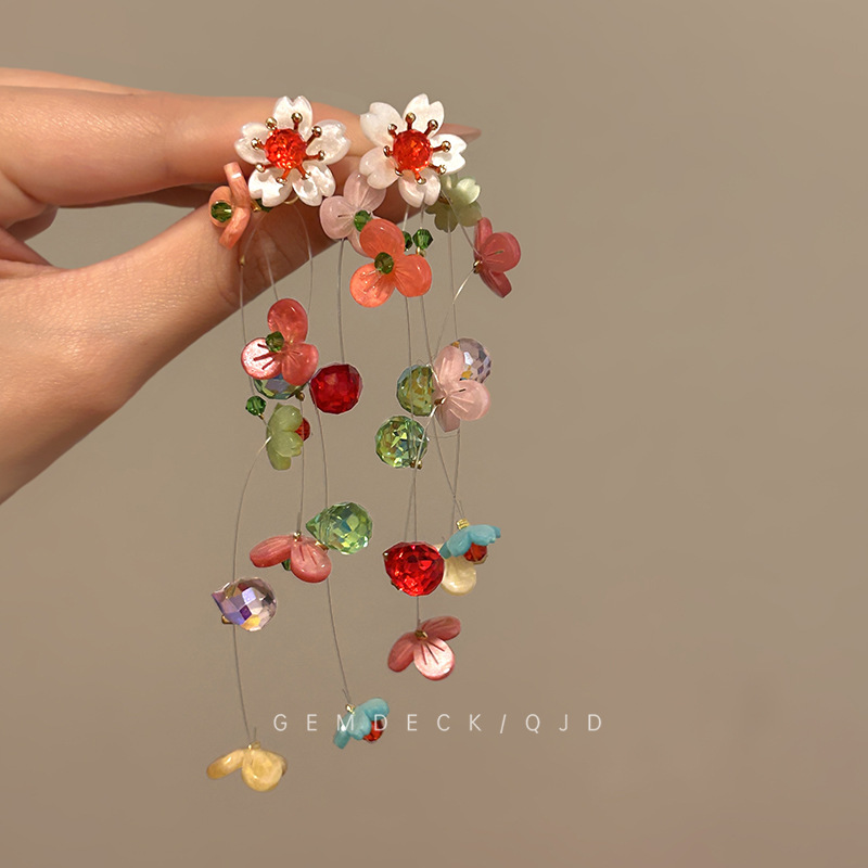 Floral Tassel Multicolor Clip  - Tassel Earrings Boho ulasan dan harga