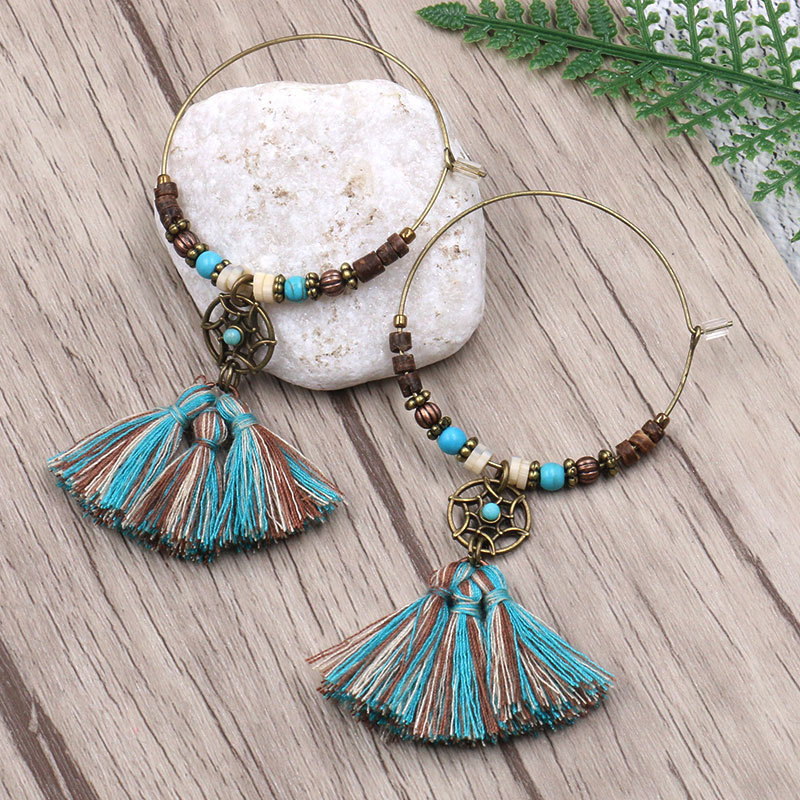 Bohemian Dreamcatcher Cotton T - Tassel Earrings Boho ulasan dan harga