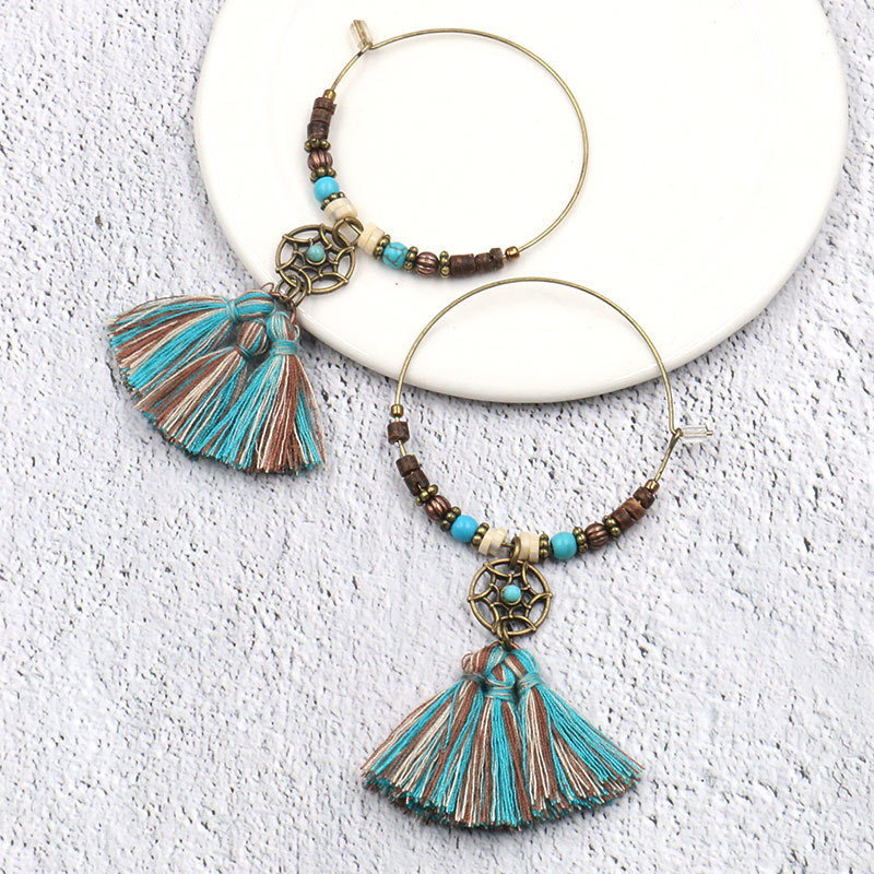 Bohemian Dreamcatcher Cotton T - Tassel Earrings Boho ulasan dan harga