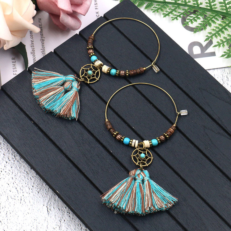 Bohemian Dreamcatcher Cotton T - Tassel Earrings Boho ulasan dan harga