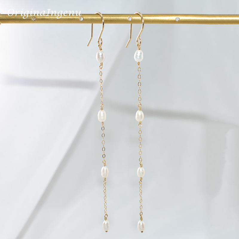 14K Gold Filled Natural Pearl  - Tassel Earrings Boho ulasan dan harga