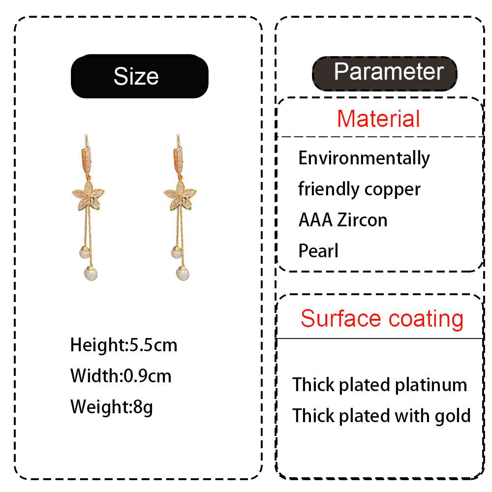 Luxury Zircon Flower Pearl Tas - Tassel Earrings Boho ulasan dan harga