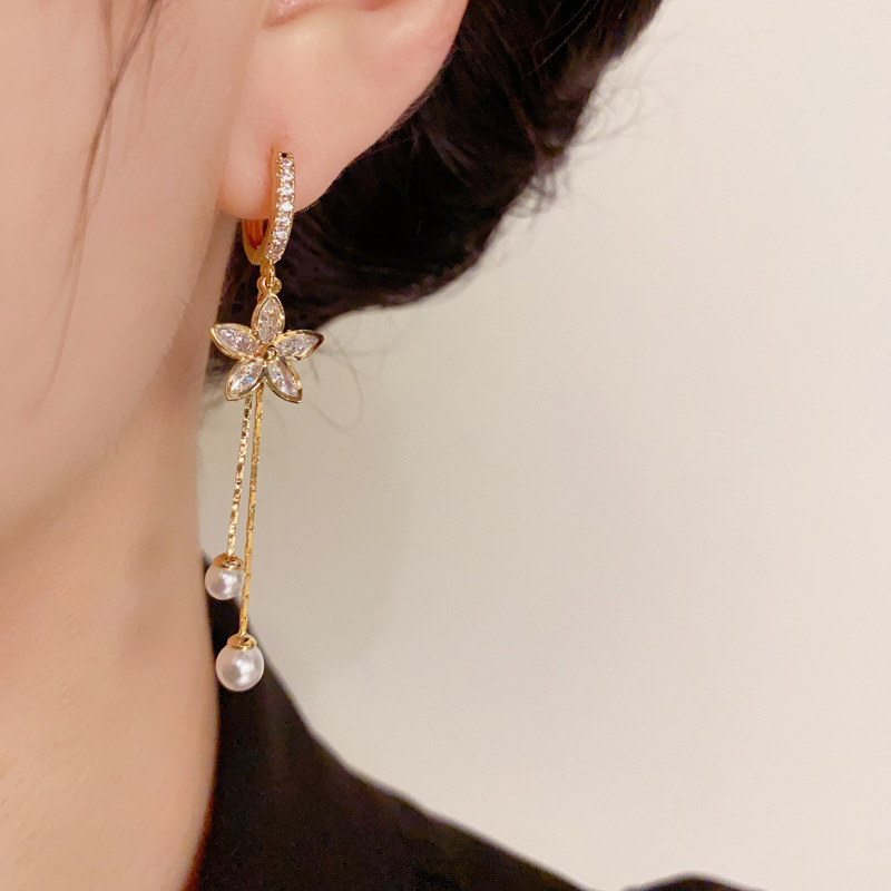 Luxury Zircon Flower Pearl Tas - Tassel Earrings Boho ulasan dan harga
